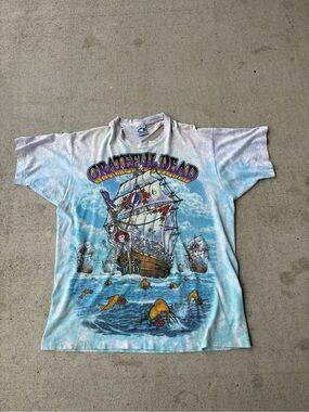 Vintage Grateful Dead Ship of Fools Liquid Blue USA AOP Thrashed ** Shirt XL